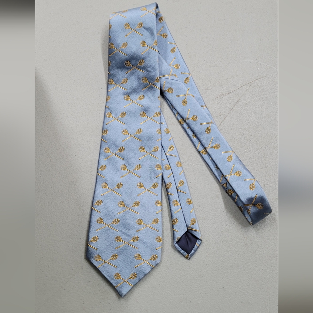 Light Blue Men's Tie with Gold Lacrosse Motif